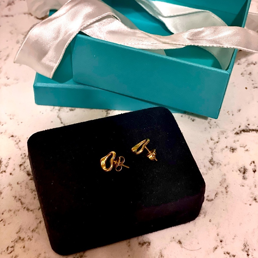Tiffany&Co. Open Heart Stud Earrings Yellow Gold